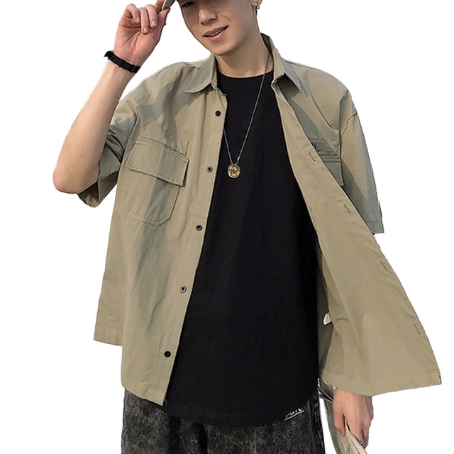 Camisa de media manga para hombre con bolsillos Camiseta con botones en la parte superior con cuello vuelto de verano Estilo simple