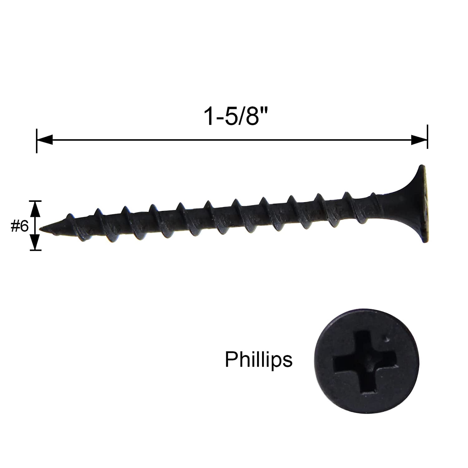 FASTENER TREE #6x1-5/8" Screws Coarse Thread Carbon Steel Bugle Head, 100PCS