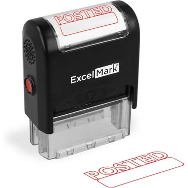 Excelmark A1539 POSTED Self-Inking Stamps, Rubber Stamps with Self-Contained Two-Sided Reversible Ink Pad, Office Stamp with a Clear Base, Red Ink