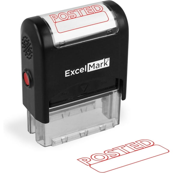 Excelmark A1539 POSTED Self-Inking Stamps, Rubber Stamps with Self-Contained Two-Sided Reversible Ink Pad, Office Stamp with a Clear Base, Red Ink