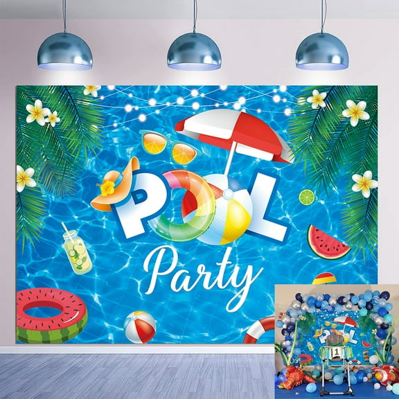 7×5FT Pool Party Backdrop Summer Hawaii Backdrop Beach Birthday Backdrop Swimming Pool Party Decorations Banner