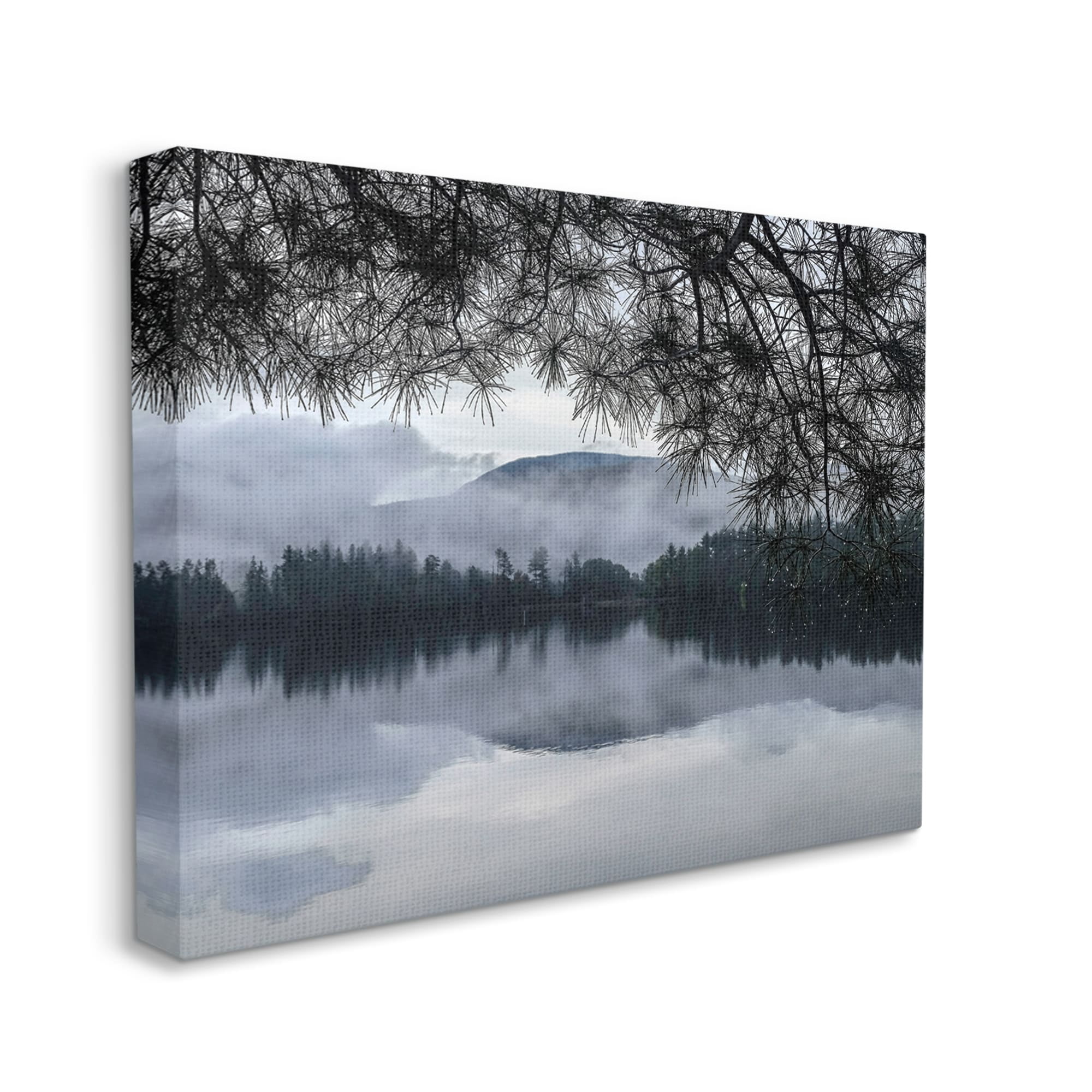 Stupell Industries Trees Surrounding Hazy Mountainous Landscape Lake Coastal Photography Gallery-Wrapped Canvas Print Wall Art, 48 x 36, Design by Kelly Sinclair
