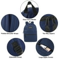 thumbnail image 2 of Classic Solid Color 17 Inch Backpack with Front Zipper Accessory Pocket, Dual Zipper Closure & Padded Shoulder Straps for Work, Office, Gym, Sports, Travel, Commute & Recreation in Navy Blue, 2 of 7