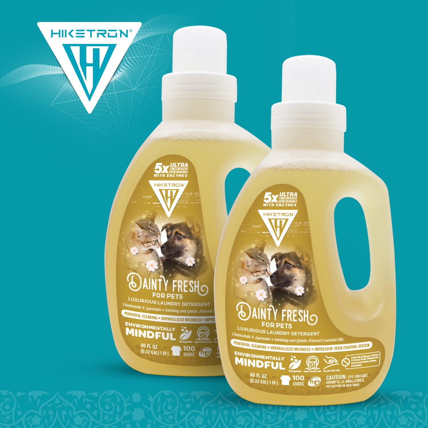 Hiketron | Dainty Fresh for Pets | Long Lasting Scented Liquid Laundry Detergent | Ultra Concentrated | Machine Friendly | Removes Tough Stains | 2 Pack (80 fl oz, 54 Loads)