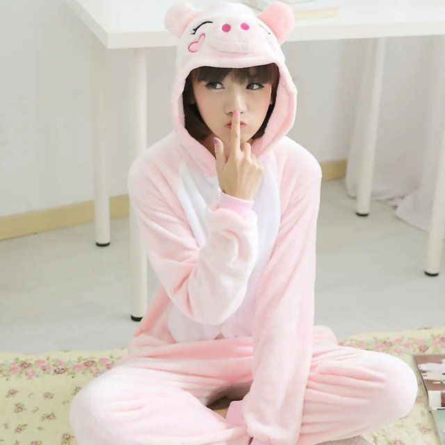 Disfraz de Anime de Halloween para hombres y mujeres, mono de cerdo para adultos, Kigurumi, pijama cálido con capucha