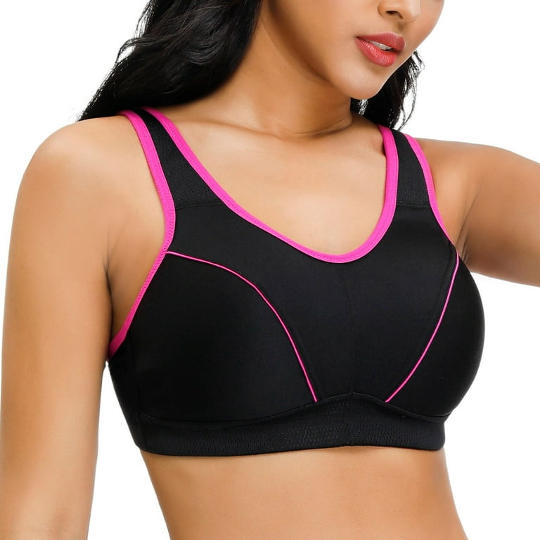 AGONVIN Women's High Impact Support Wirefree Bounce Control Plus Size  Workout Sports Bra Black 42F
