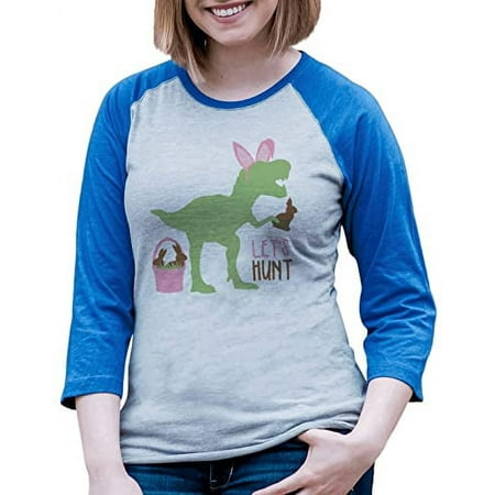 7 ate 9 Apparel Women s Happy Easter Shirts – Easter Bunny Dinosaur Blue Shirt Medium