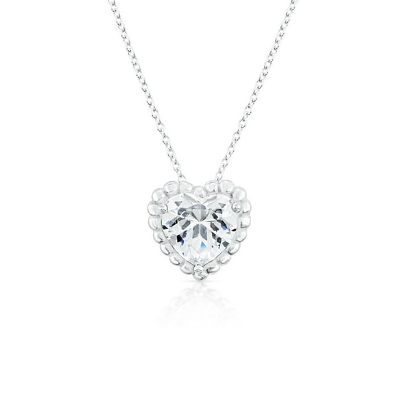 Tilo Jewelry .925 Sterling Silver Heart Halo Necklace with Cubic Zirconia CZ Stone | 16 Inch | Women & Unisex