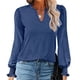 thumbnail image 2 of Blusa con volantes, manga abullonada, cuello en V, manga larga, color puro, tops de moda para mujer, 2 of 6