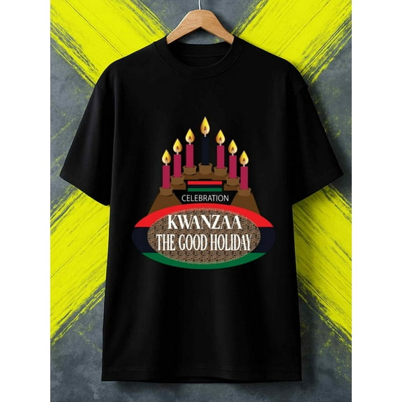 Kwanzaa Celebration print graphic t shirts for men local warehouse high quality retro black Refreshing and lightweight, perfect for summer sports and leisure wear Regular fit, casual wear for all se