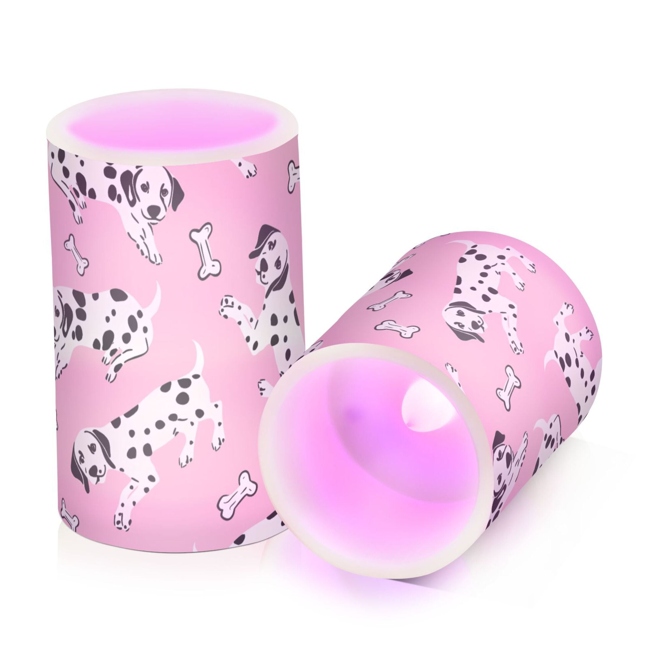 Dalmatian Dog Bone Pattern Flameless LED Candle Set with Remote, Battery Operated Color Changing Pillar Candles, Set of 2