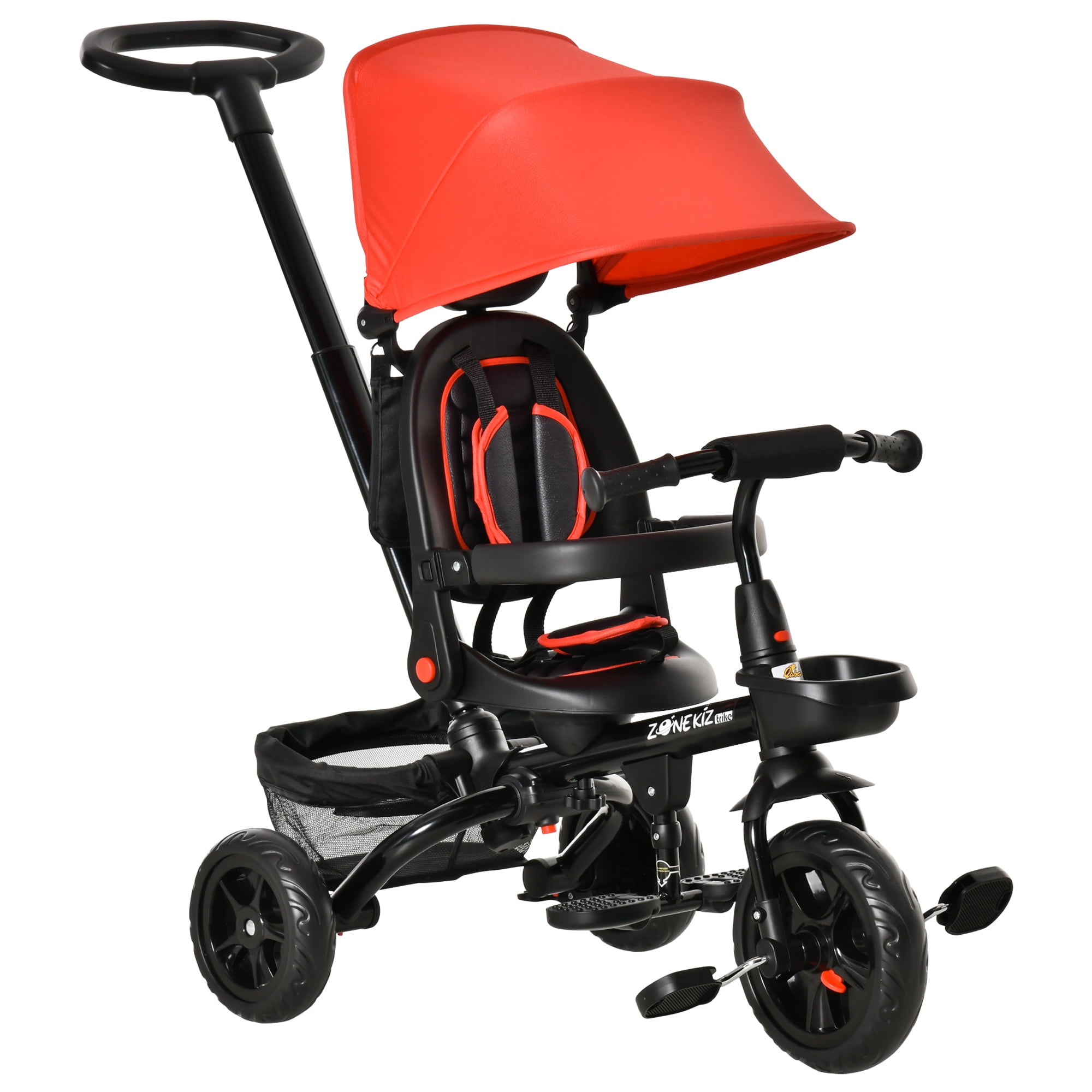 Qaba 4 in 1 Red Push StrollerTricycle with Adjustable Seat 370 198RD