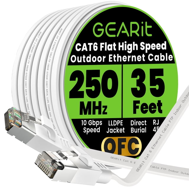 Cable Ethernet GearIt Cat6 plano para exteriores, 10 Gbps, 10,5 m