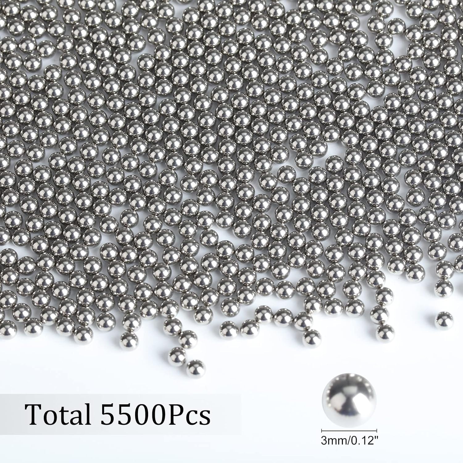 5500Pcs Stainless Steel Polished Beads 3mm Round Tumbling Media Pins Burnishing Media Shot for Rust Removal Rough Polishing Precsion Polishing Jewelry Polishing DIY Stainless Steel Color