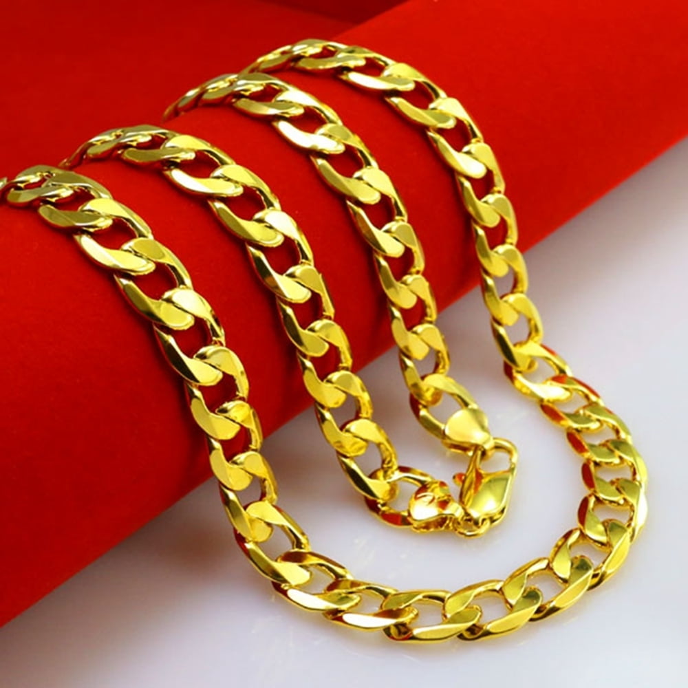 RM Yellow Gold Filled Solid Cuban Necklace Men 24 inch