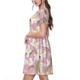 thumbnail image 2 of Picia Lilies Flowers Pattern Women's Short Sleeve Summer Dress Pleated Loose Swing Knee Length Short Sleeve Swing Dresses, 2 of 6