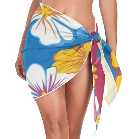 Cute Bright Tropical Small Flowers Women s Bikini Sarong Wraps Swimsuit Coverups Beach Skirt Beach Dress M