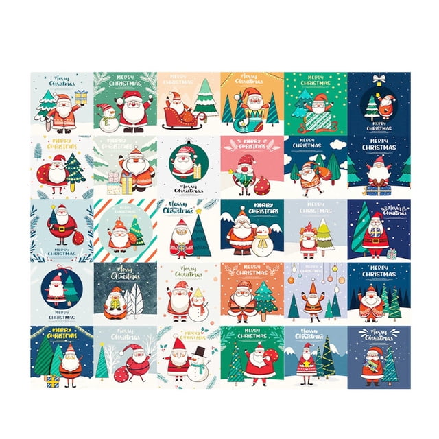 Less Than 5 Greeting Card 30PCS Christmas Greeting Cards Spots Santa Claues Snowman Blessing Message Small Postcard Christmas Holiday Blessing