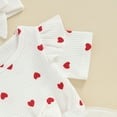 thumbnail image 5 of Bagilaanoe Newborn Valentine's Day Outfits Baby Girl Rompers Dress Heart Print Short Sleeve Bodysuits + Headband 3M 6M 12M 18M Infant Patchwork A-line Dresses, 5 of 7