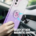 thumbnail image 2 of TJS for Samsung Galaxy S21 FE 5G Phone Case, Two Tone Shinny Glitter Metal Ring Magnetic Support Kickstand Cover (Blue), 2 of 5