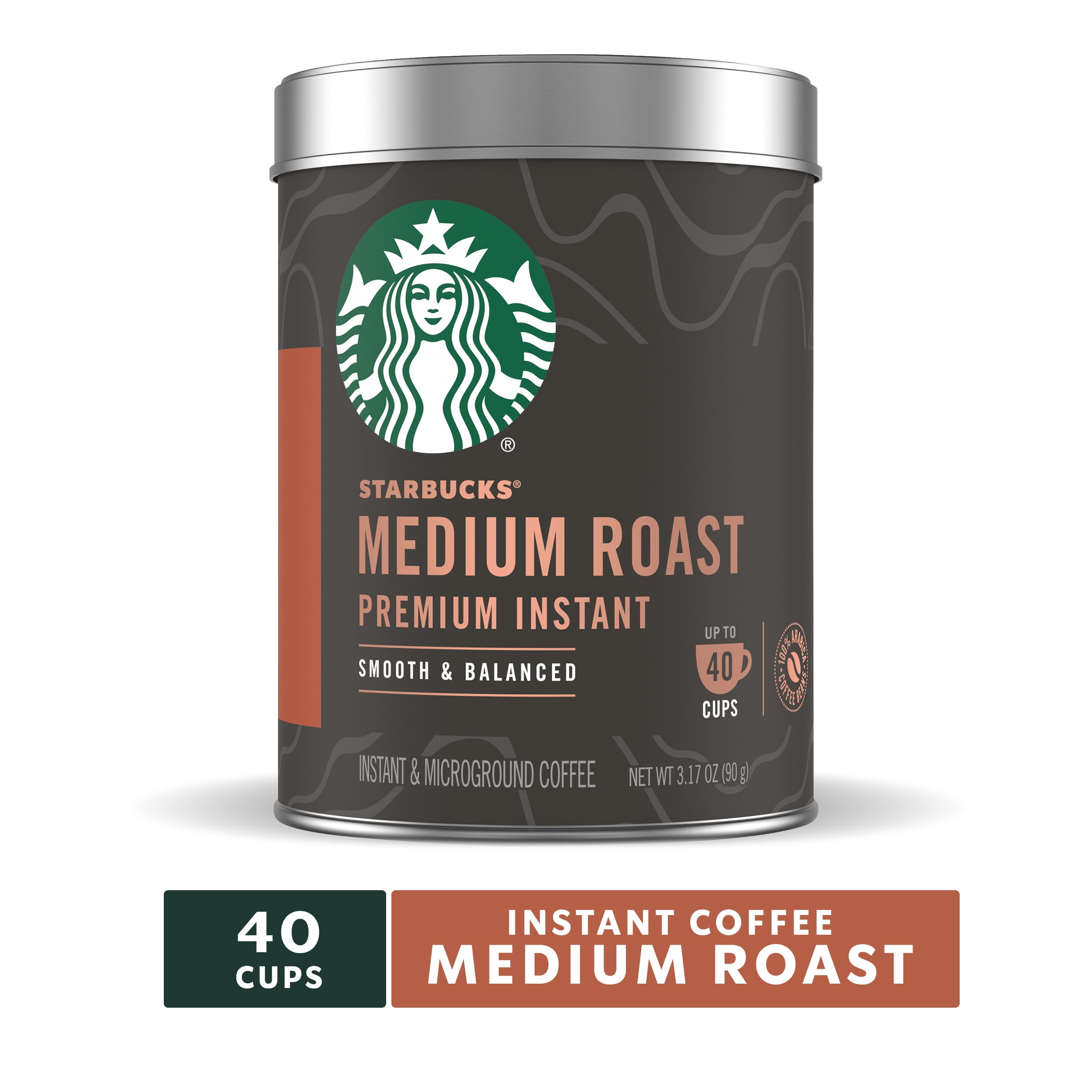 Starbucks Mediium Roast, Premium Instant Coffee, 100% Arabica, 1 Tin (up to 40 cups)