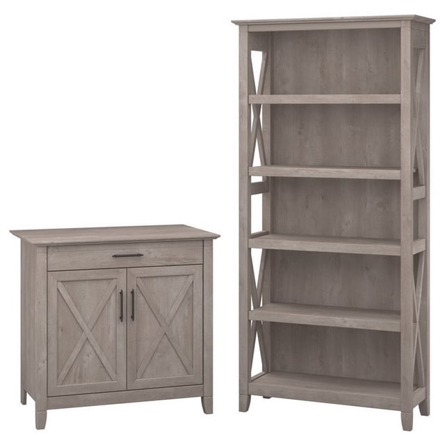 Pemberly Row Armoire de Rangement et Bibliothèque à 5 Étagères en Gris Lavé