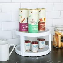 2-Tier Lazy Susan Turntable - Set of 6-10 Inch - Non-Slip Lining & Feet - BPA Free - Cupboard, Fridge, Spice, Cabinet, Countertop, Pantry, Storage, Kitchen Organizer - White with Gray