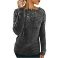 thumbnail image 2 of Valueadd Clothing Women's Long Sleeve Pullovers Lace Patchwork Knit Sweater Crewneck Solid Color Casual Knit Pullover Sweater Tops Gray XL, 2 of 6