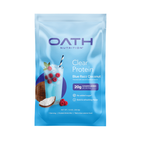 OATH Clear Whey Protein Isolate Powder, Blue Razz Flavor, Single Serve Packet