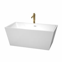 Sara 59 Inch Freestanding Bathtub in White with Shiny White Trim and Floor Mounted Faucet in Brushed Gold