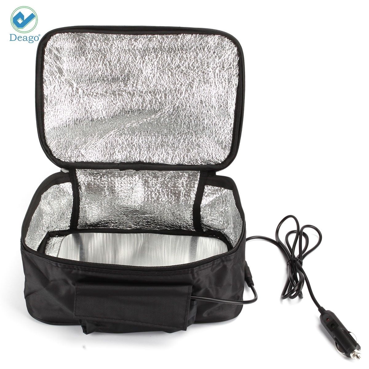 Deago 12V Portable Electric Food Warmer Heating Lunch Box Bag Mini Oven Container for Car (Black)