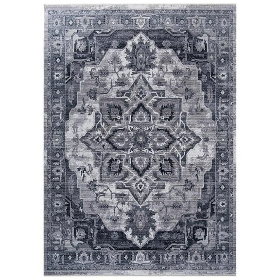 Allstar Living Room Area Rug with Heriz design in Black