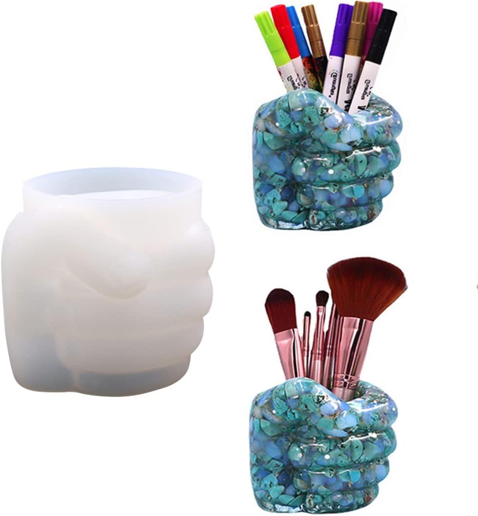 ABCISI Hand Shape Resin Mold, Flower Pots Silicone Mold for Concrete, Fist Epoxy Mold for Jewelry Container Pen Holder Plant Pot, Home Decor (Left Fist)