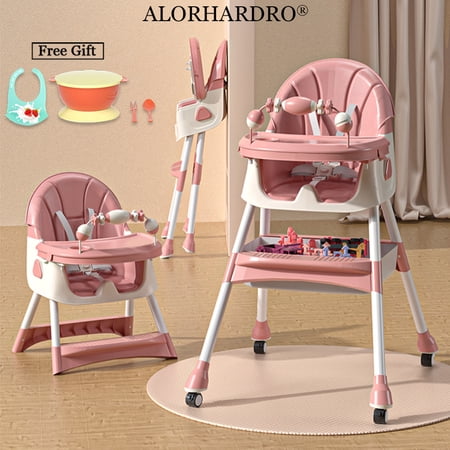 ALORHARDRO 4-in-1 Convertible Baby High Chair for Babies and Toddlers, Toddler Chair, Booster Seat for Infant to Toddler, Foldable, Pink