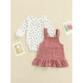 thumbnail image 2 of Wassery 2pcs Infant Baby Girls Clothes Long Sleeve Floral Printed Romper Tops + Corduroy Ruffled A-line Suspender Dress 3 6 9 12 18 Months Newborn Casual Spring Autumn Outfits, 2 of 9