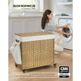 thumbnail image 2 of Laundry Hamper with Lid, 42.3 Gallons (160 L), Rolling Laundry Basket with Wheels, 3-Section Synthetic Rattan, Removable Liner, Bedroom, 27.6 x 14.2 x 26 Inches, Natural, 2 of 9