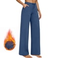 thumbnail image 5 of Lcziwo Women's Fleece Yoga Pants Drawstring Wide Leg Casual Soft Trousers Workout Fitness Work Thermal Pants with Pockets Blue,XL, 5 of 9