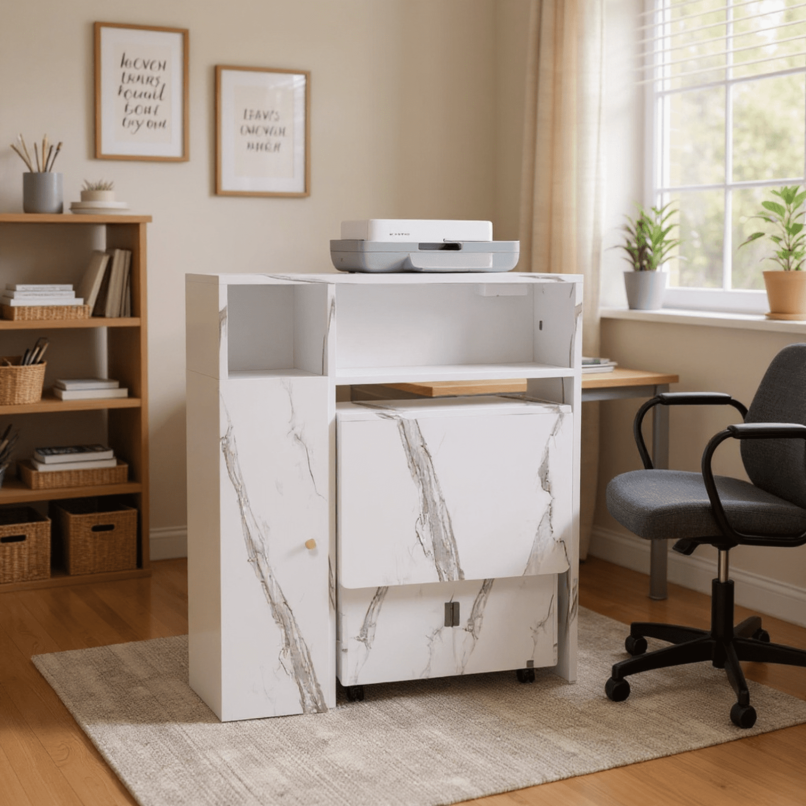 Homy Casa Multi-Purpose Breakroom Table with Storage, Folding Space-Saving Office Lunch Coffee Table