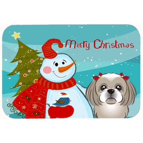 Caroline's Treasures Snowman with Shih Tzu Kitchen/Bath Mat