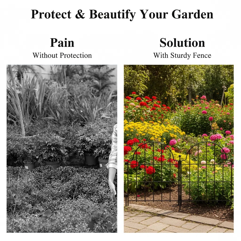 Metal Garden Fence, 22 in(H) x 32.88 ft(L) Arched Rustproof Metal No Dig Fence Garden Fence Border, Ground Stake Animal Barrier Fence for Rabbit Dog, Outdoor Decor for Yard & Patio