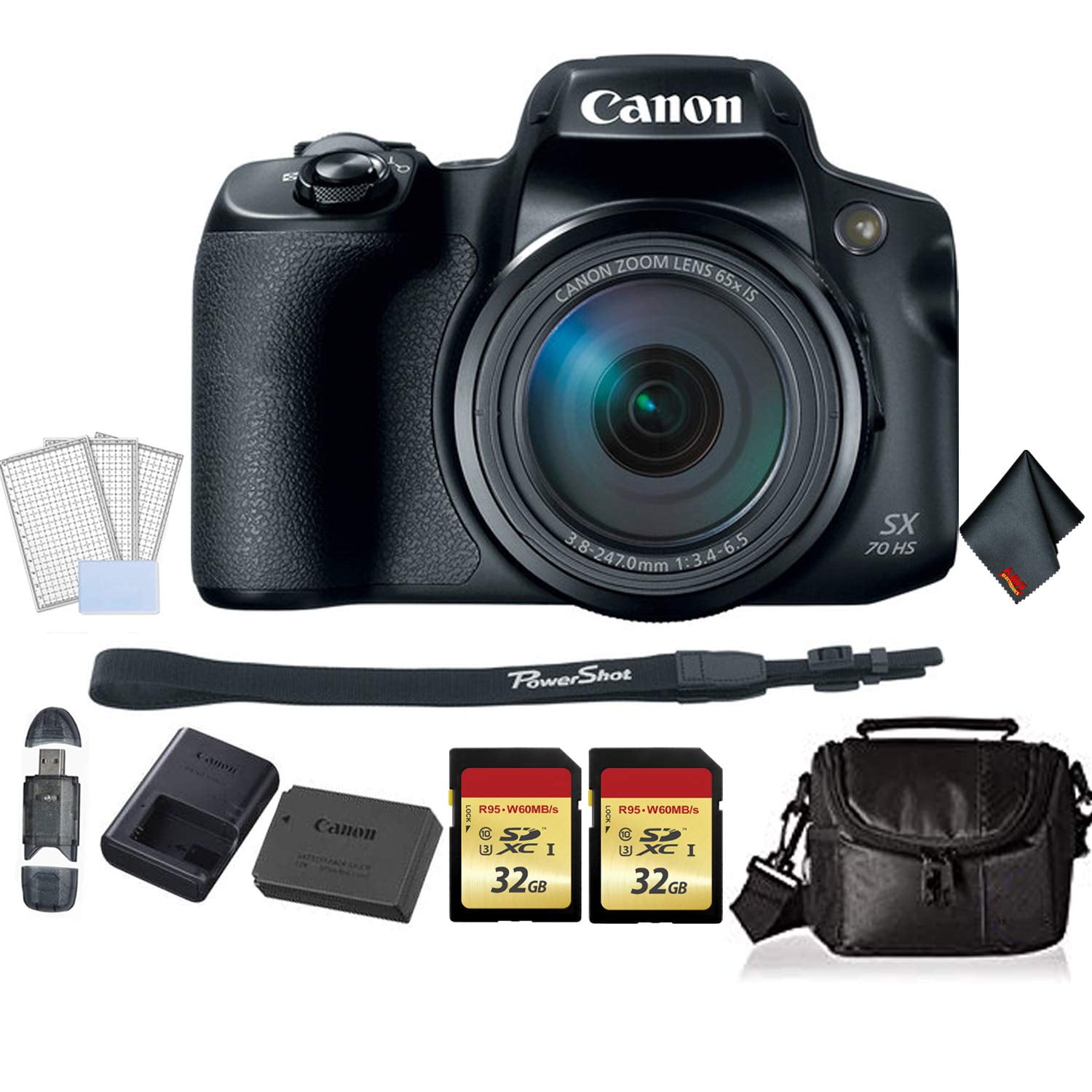 Canon PowerShot SX70 HS Digital Camera 65x Zoom Bundle Dual 32GB Kit (International Model)