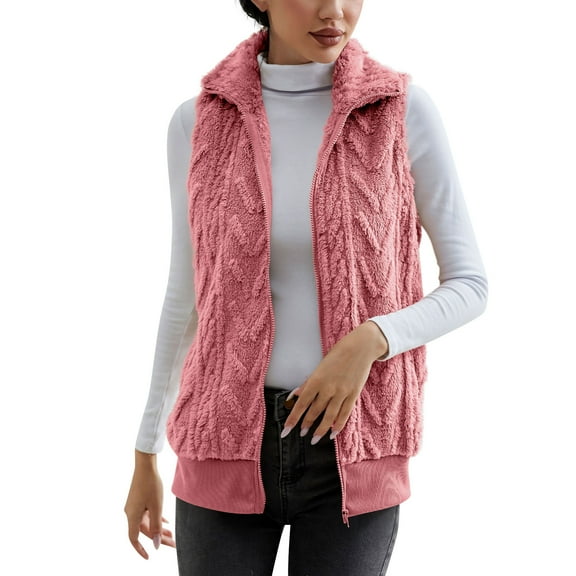 ShomPort Women's Winter Fleece Vest, Soft Comfy Sleeveless Zip up Fuzzy Coat Outwear with Pockets