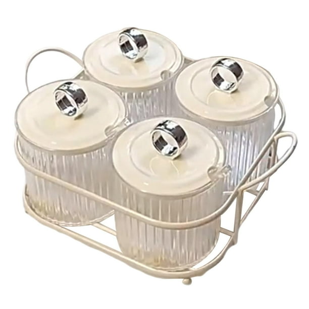 Tarros de condimentos con soporte, recipiente para condimentos, tapa de cuchara, moderno, transparente 4 tarros