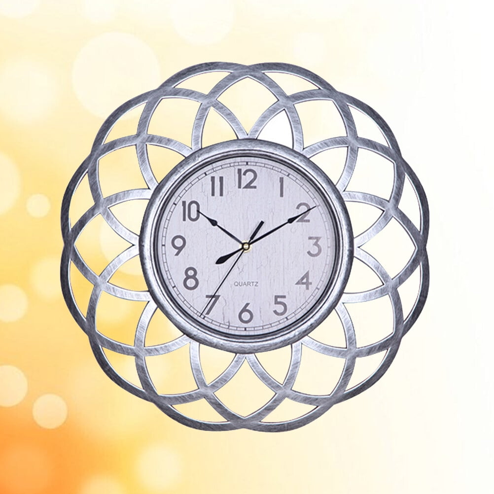 FUEENIRVA Silent Wall Clock Silver PVC 1Pack for Living Room Bedroom Kitchen