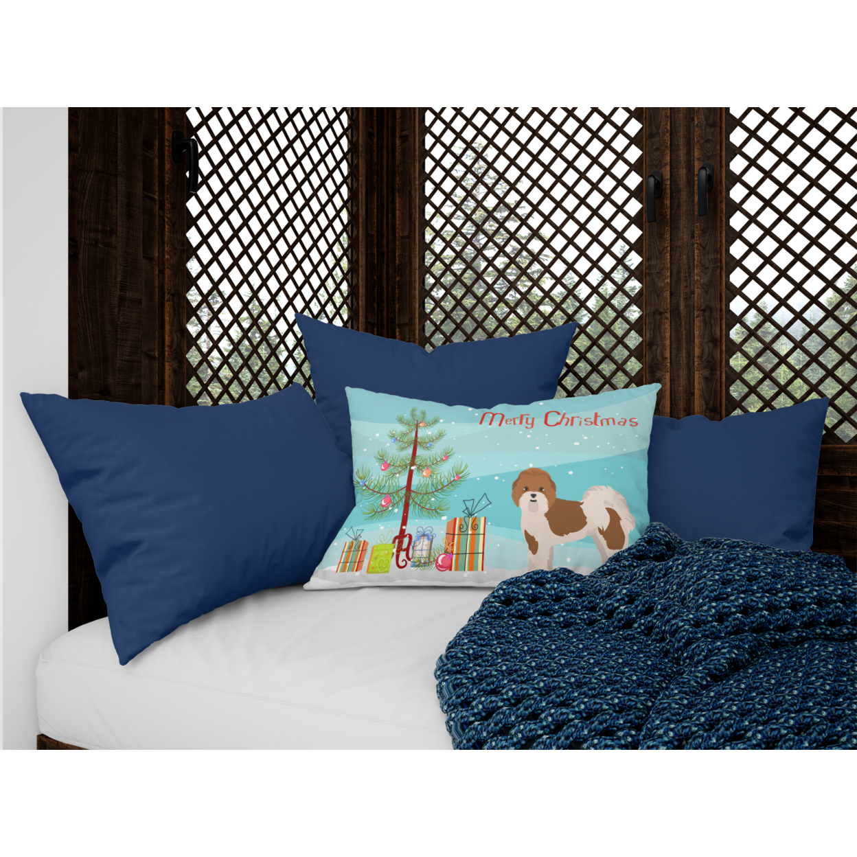 Carolines Treasures CK3853PW1216 Mal-Shi Christmas Tree Canvas Fabric Decorative Pillow, 12H x16W, multicolor
