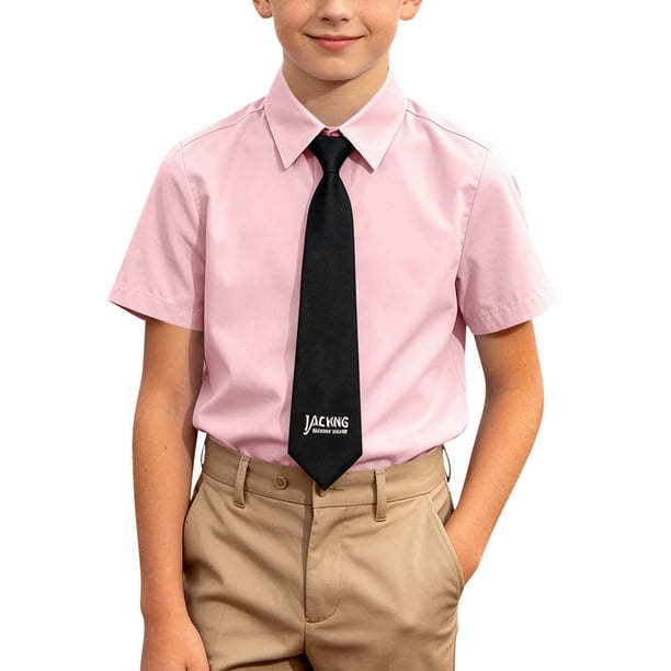 Odeerbi Camisa de Vestido Para Niños Con Corbata de Manga Corta Con Impresión de Carta Camisas de Uniforme Escolar