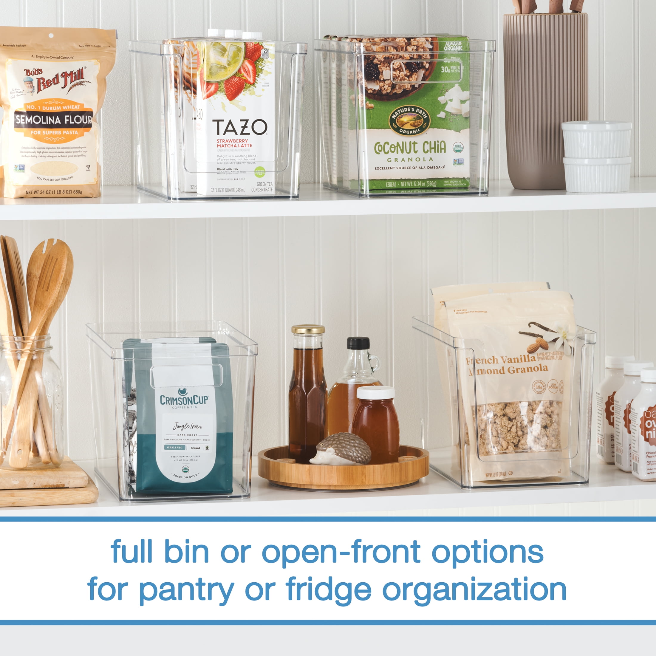 Mainstays 4-Piece Clear Plastic Pantry Storage Bin Organizer Set, Kitchen Cabinet, Fridge, Shelf and Countertop Storage Containers for Pantry Organization