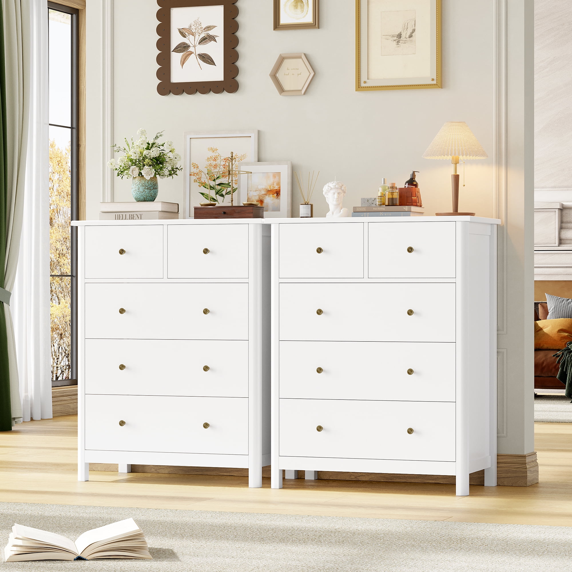 dresser amazon Homfa White Dresser of 5 Drawers, Dresser Chest with Easy Pull Handle for Bedroom, Living Room