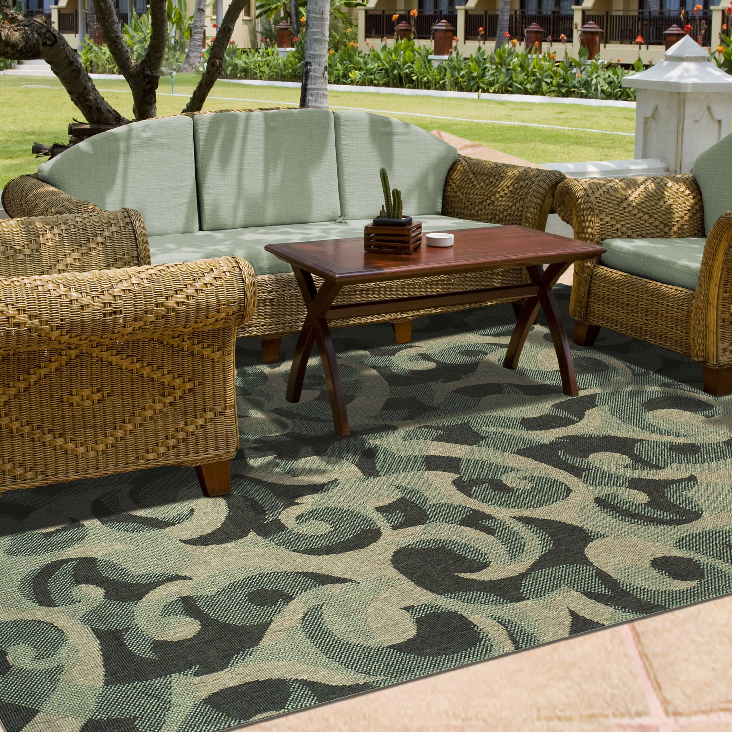 BNM Vintage Damask Indoor Outdoor Area Rug, 4' x 6', Blue