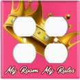 thumbnail image 2 of Metal Light Switch Plate Outlet Cover (My Room My Rules Crown Pink Tilted - Double Duplex), 2 of 2